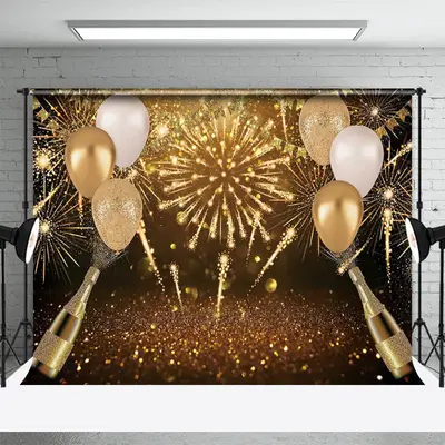 Glitter Sparkle Champagne Balloon New Year Backdrop - Aperturee