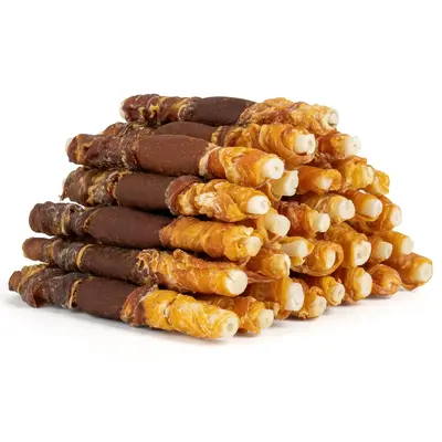 MON2SUN Triple Flavor Rawhide Dog Treats, 5 Inch Chicken Liver Duck and Chicken Wrapped Rawhide Snacks for Small and Medium D...