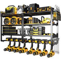 Power Tool Organizer Wall Mount Garage Tool Storage 4 Layer Cordless Tool Organizer With 8 Drill Holder Garage Utility Shelve...