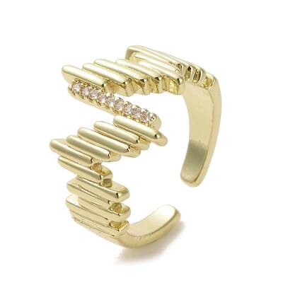 Brass Micro Pave Cubic Zirconia Open Cuff Ring