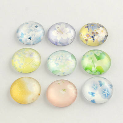 Flower Pattern Flatback Half Round Glass Dome Cabochons for DIY Projects