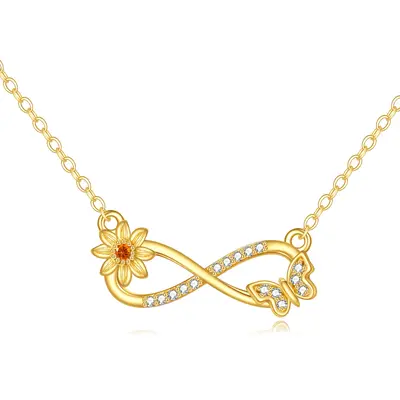14K Gold Cubic Zirconia Butterfly Sunflower Infinity Symbol Pendant Necklace
