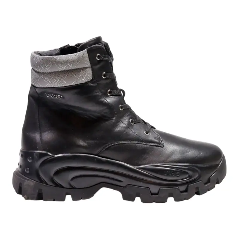 LIU JO Lace-Up Boots Black Leather Mens UK 7.5