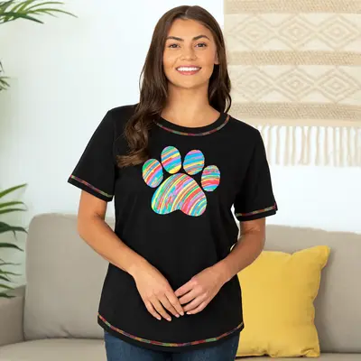 Paw Print Rainbow Short Sleeve T-Shirt - Rainbow - 2X