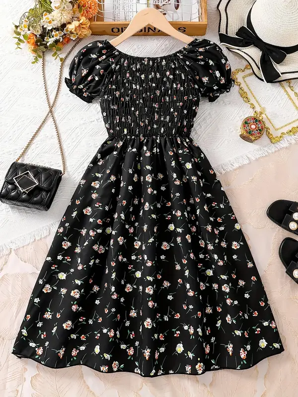 Girl's Ditsy Floral Print Ruffle Trim Sweater Dress, Casual Fashion Soft Comfy Sleeveless A Line Dress for Daily Outdoor Wear...