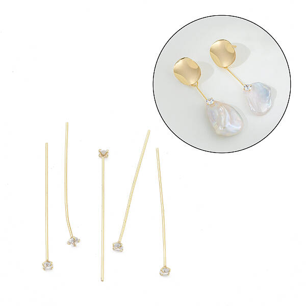 Brass Micro Pave Clear Cubic Zirconia Head Pins