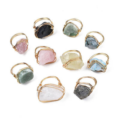 Irregular Raw Natural Gemstone Braided Finger Ring