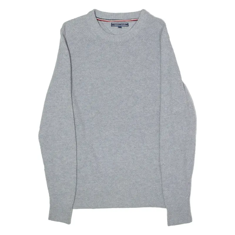 TOMMY HILFIGER Mens Jumper Grey Crew Neck Waffle Knit Wool S