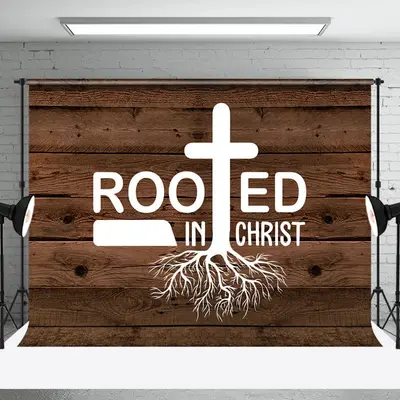 Retro Wooden Religious Rooted In Christ Backdrop