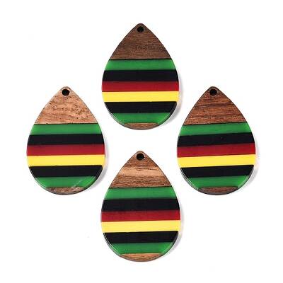 Jamaican Colour Epoxy Resin & Walnut Wood Pendants