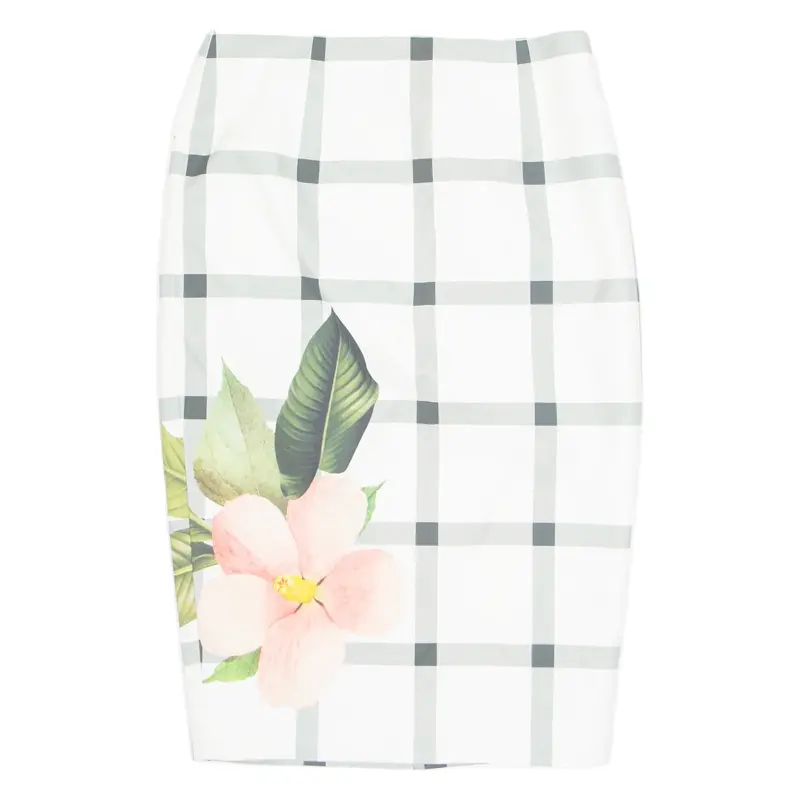 TED BAKER Womens Pencil Skirt White Knee Length Check UK 10