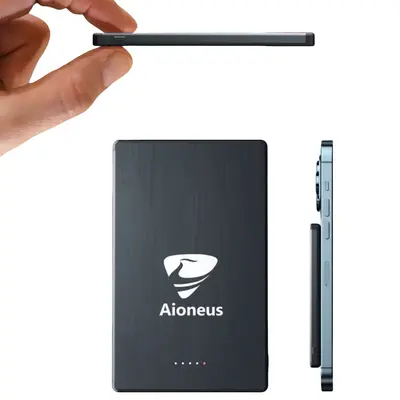 Aioneus Ultra-thin Power Bank, Magnetic Battery 5000mAh, 15W Wireless Fast Charge with 0.27in thick, Magnetic Wireless Portab...