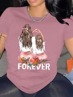 Women's Floral Cartoon & Letter Print Round Neck Tee, Fashion Casual Crew Neck T-shirt for Daily Holiday Vacation Outdoor Wea...