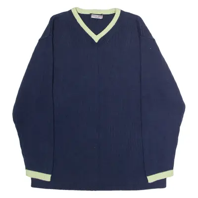 PIERRE CARDIN Mens Jumper Blue V-Neck 90s Chunky Knit M