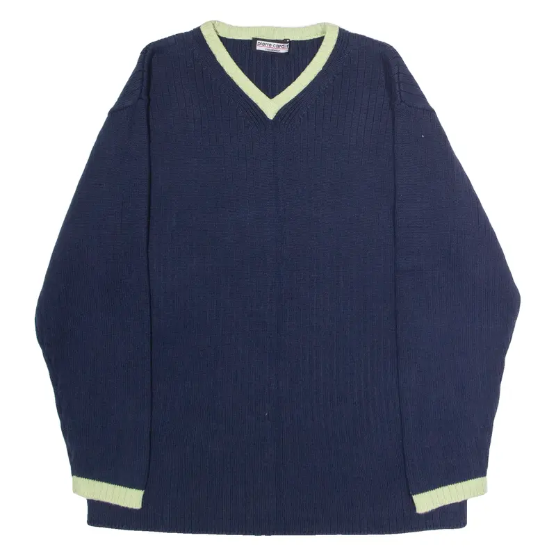 PIERRE CARDIN Mens Jumper Blue V-Neck 90s Chunky Knit M