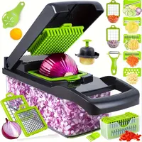 Gift for Mum, 16 in 1 Vegetable Chopper, Multifunctional Fruit Slicer, Manual Food Chopper, Vegetable Slicer, 16 in 1 Onion G...