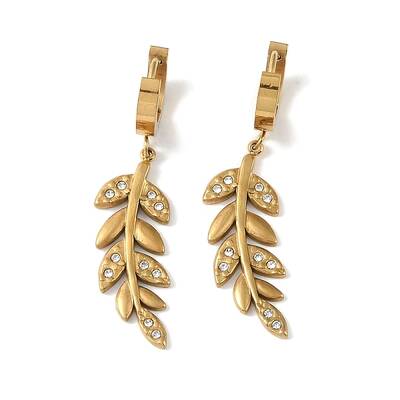 Leaf 304 Stainless Steel Polymer Clay Rhinestone Dangle Earrings