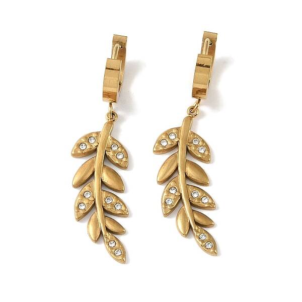 Leaf 304 Stainless Steel Polymer Clay Rhinestone Dangle Earrings