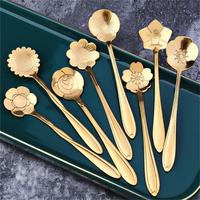 Luxury Flower Shaped Carved Coffee Spoon, 8 Counts Stainless Steel Dessert Spoon, Household Ice Cream Honey Spoon for Kitchen...