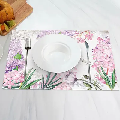 Pink Purple Floral Leaves Spring Set Of 4 Placemats - Aperturee