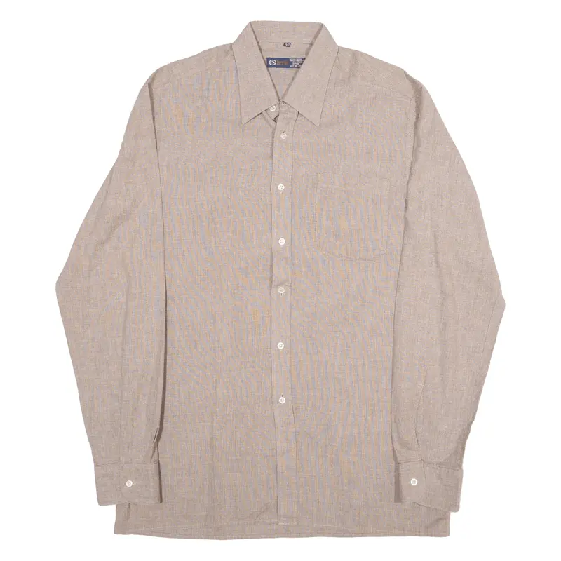 C&A Plain Shirt Beige 90s Long Sleeve Mens M