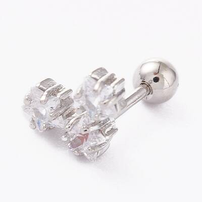 Brass Micro Pave Clear Cubic Zirconia Barbell Cartilage Earrings