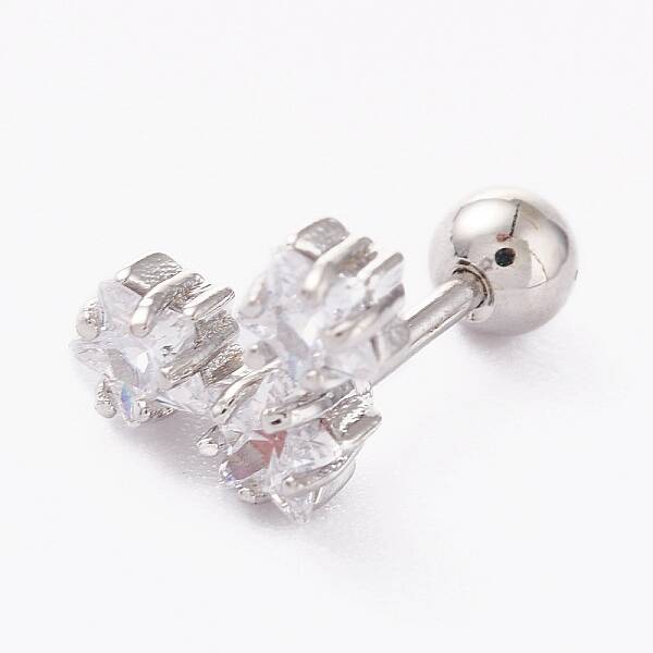 Brass Micro Pave Clear Cubic Zirconia Barbell Cartilage Earrings