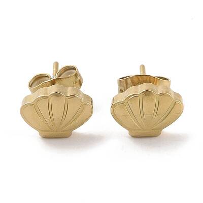 Ion Plating(IP) 304 Stainless Steel Shell Shaped Stud Earrings for Women