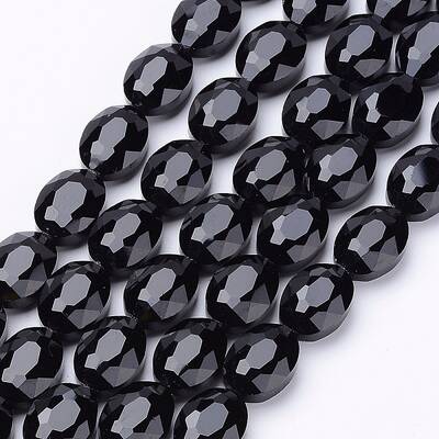 Black Faceted Oval Glass Bead Strands