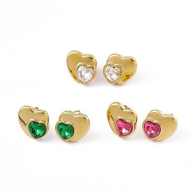 Rhinestone Double Heart Stud Earrings