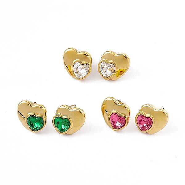 Rhinestone Double Heart Stud Earrings