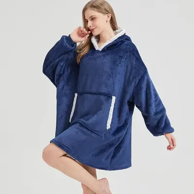 Hooded Blanket, 1 Count 350gsm Soft Comfortable Warm Wearable Blanket with Hood & Pocket, Bedding Supplies for Home Bedroom, ...