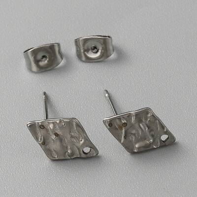 304 Stainless Steel Textured Geometry Stud Earring Findings with Hole