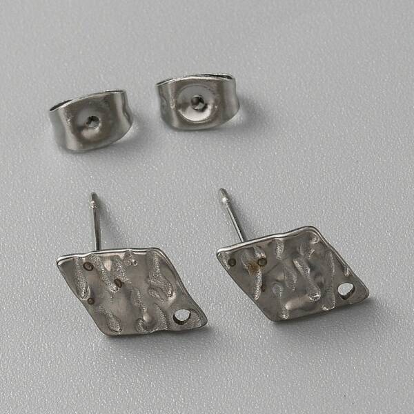 304 Stainless Steel Textured Geometry Stud Earring Findings with Hole