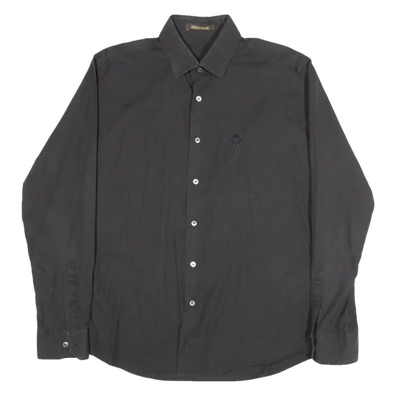 ROBERTO CAVALLI Mens Plain Shirt Black Long Sleeve M