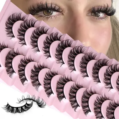Natural False Eyelashes for Eyelashes Extensions, 10 Pairs Thick Natural Curling Fake Lashes, Full Volume Eyelash for Lashes ...
