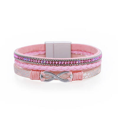 Bohemian Vacation Style Triple-layered Rhinestone Woven 8-shaped Leather Bracelet - Ethnic