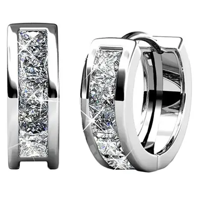 Giselle 18k White Gold Plated Silver Huggie Hoop Earrings for Women with Simulated Diamond Crystals