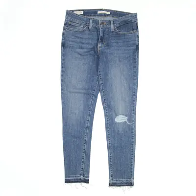 LEVI'S 711 BIG E Distressed Jeans Blue Denim Slim Skinny Stone Wash Womens W28 L25