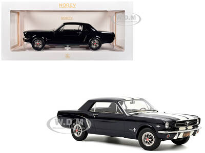 1965 Ford Mustang Hardtop Coupe Nightmist Blue Metallic with White Stripes 1/18 Diecast Model Car by Norev