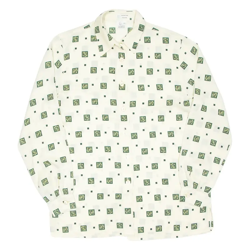CITY DELMOD Womens Printed Shirt Yellow Collared Long Sleeve Silk Spotted M