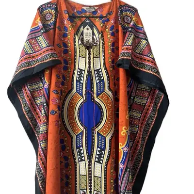 Plus Size Kaftan Dresse - Women's Casual Dress with Colorful Design and Ruffled Sleeves for Spring