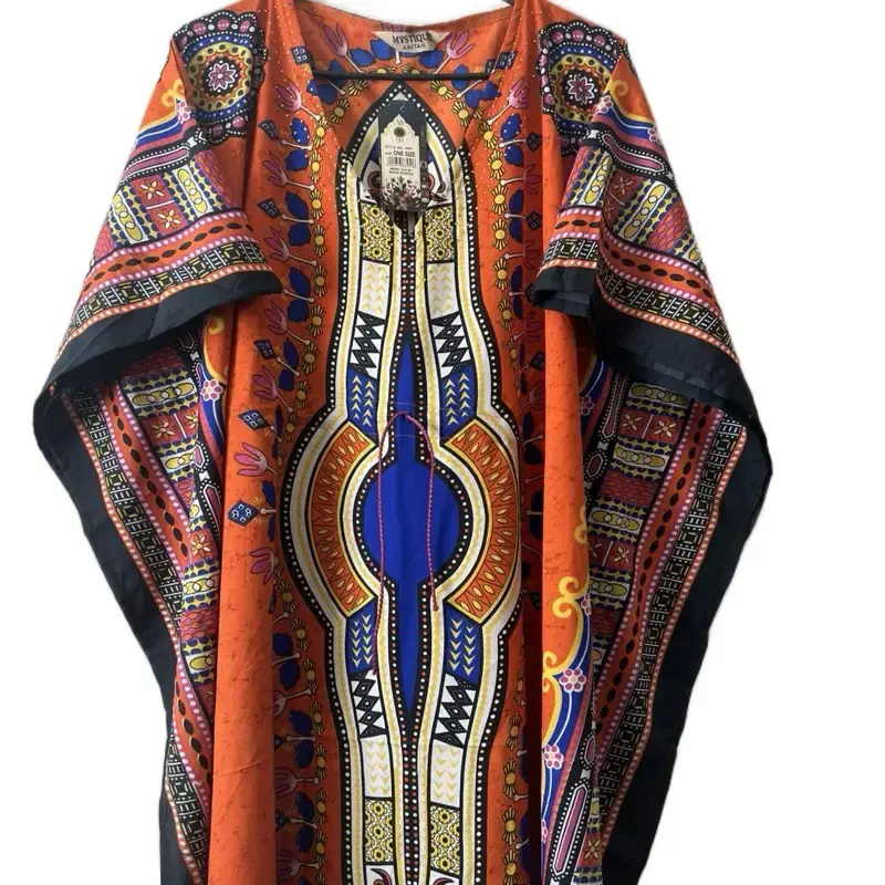 Plus Size Kaftan Dresse - Women's Casual Dress with Colorful Design and Ruffled Sleeves for Spring
