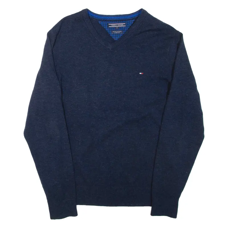 TOMMY HILFIGER Mens Jumper Blue V-Neck Tight Knit Wool M