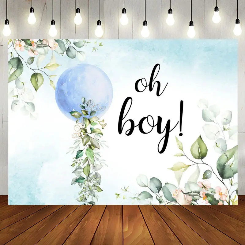 Aperturee Oh Boy Blue Ball Leaves Baby Shower Backdrop For Party