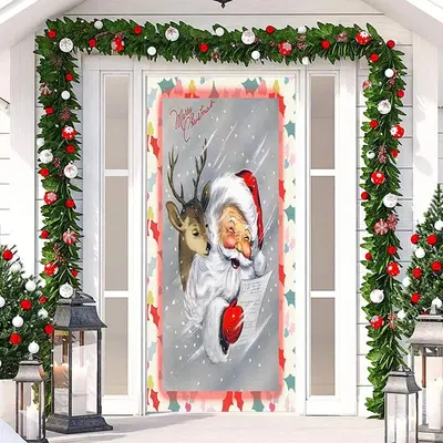 Cute Santa Claus Elk Merry Christmas Door Cover - Aperturee