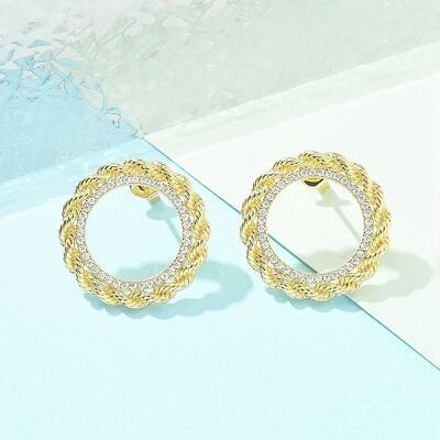 Brass Micro Pave Clear Cubic Zirconia Stud Earrings