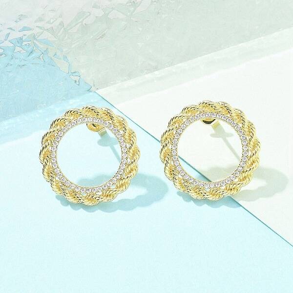 Brass Micro Pave Clear Cubic Zirconia Stud Earrings