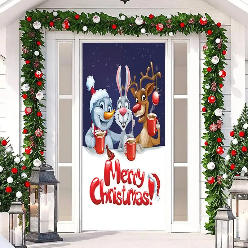 Cartoon Snowman Rabbit Elk Door Cover For Christmas - Aperturee