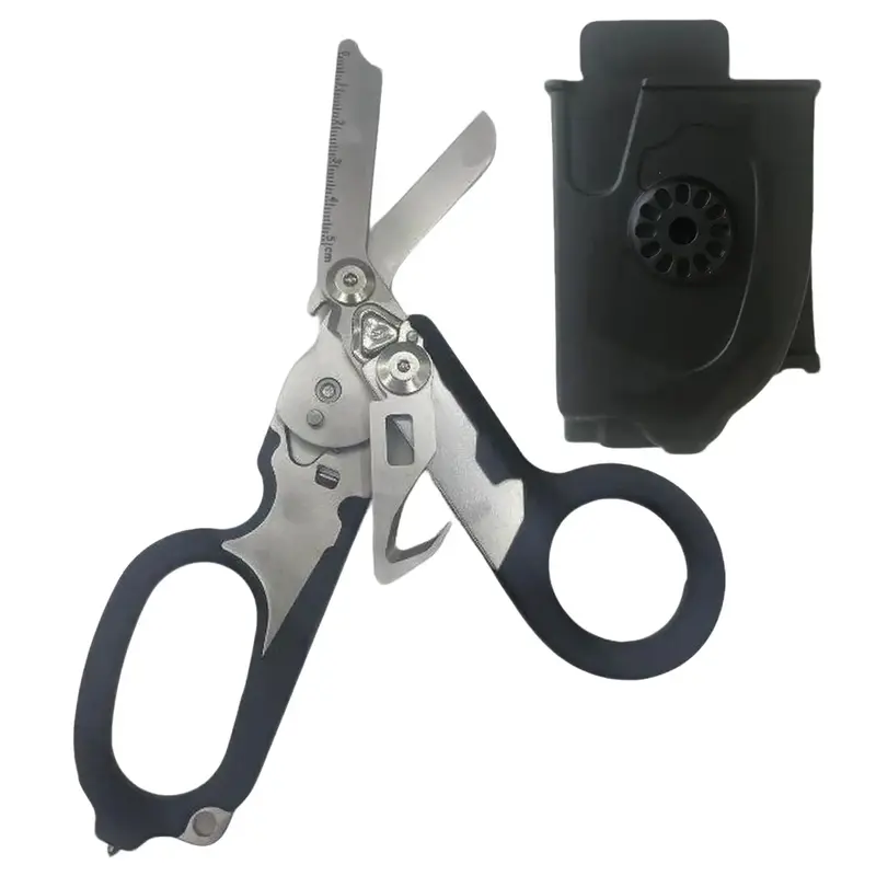 6-in-1 Convenient Cutting Scissors with Strap Cutter & Glass Breaker, 1 Count Foldable Scissors Pliers, Outdoor Camping Rescu...